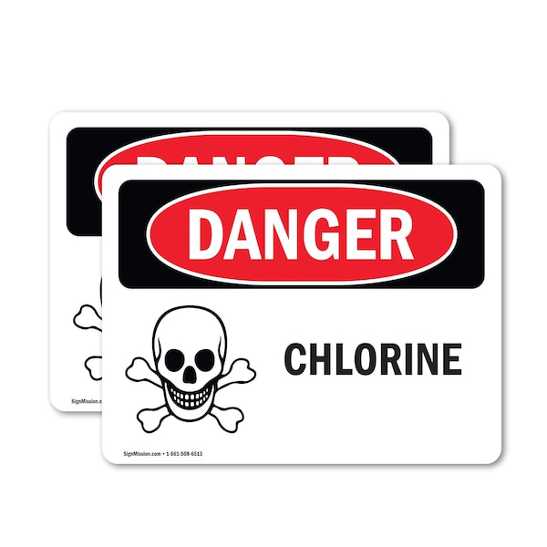 Signmission Chlorine Danger Sign, Vinyl Decal, 7in W x 5in L, 2PK OS-2PACK-DS-D-57-L-1065 - main
